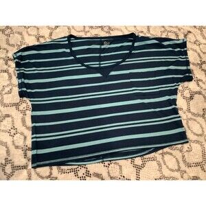 SO blue striped womens top cropped slouch